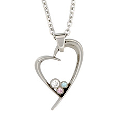 Steel Heart Pendant w/3 Pastel Stones with Chain - 8031 - Click Image to Close